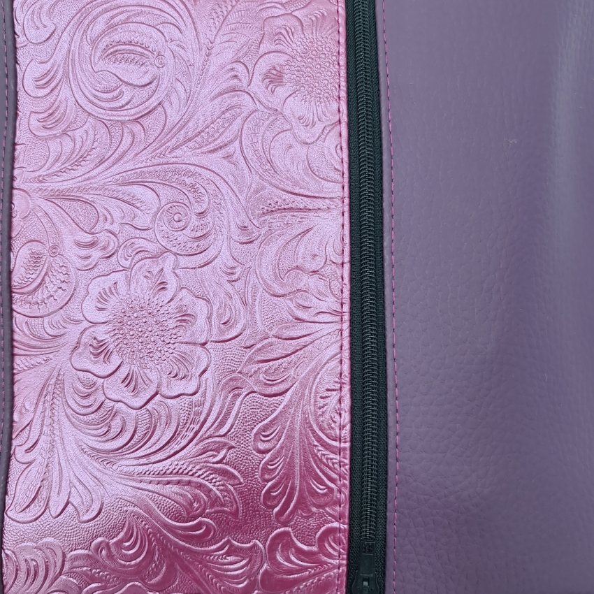 Gassitasche / Cross Bag / Hip Bag, augergine / himbeerfarbene Blütenranken