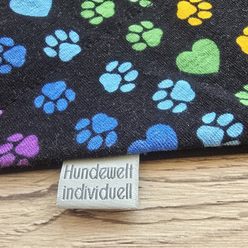 Halstuch Schwarz mit bunten Pfötchen Regenbogen