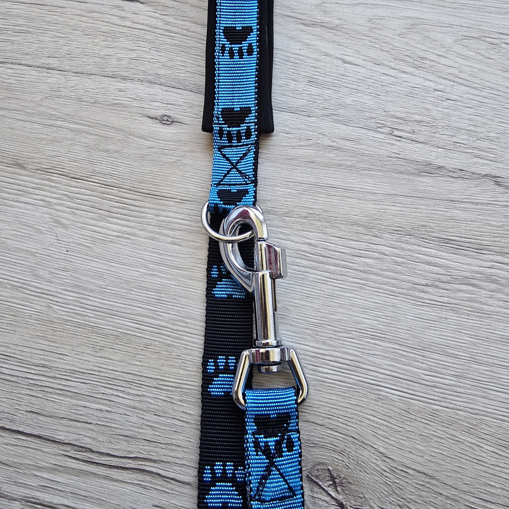 Leine mit weicher Handschlaufe - Blau /Schwarz mit Pfötchen