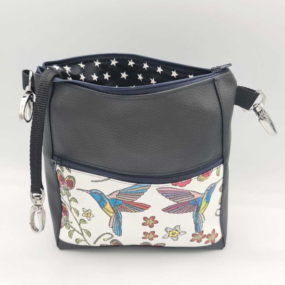Gassitasche / Cross Bag / Hip Bag, Kolibris / schwarz