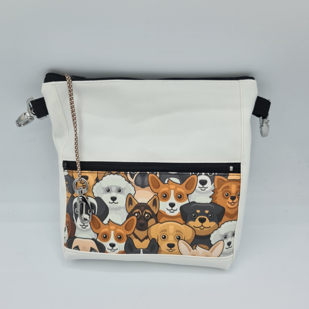Gassitasche / Cross Bag / Hip Bag weiß mit Hunden
