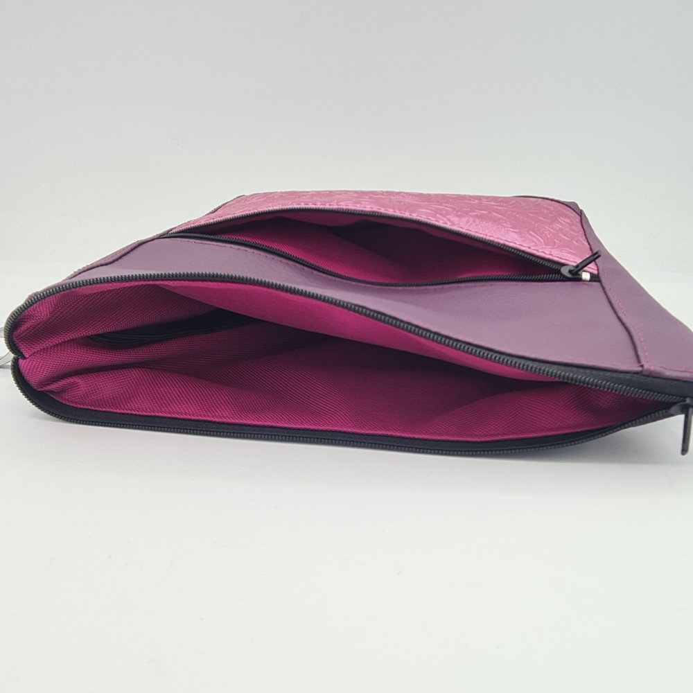 Gassitasche / Cross Bag / Hip Bag, augergine / himbeerfarbene Blütenranken