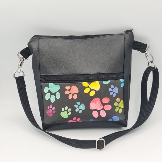 Gassitasche / Cross Bag / Hip Bag schwarz mit Pfötchen