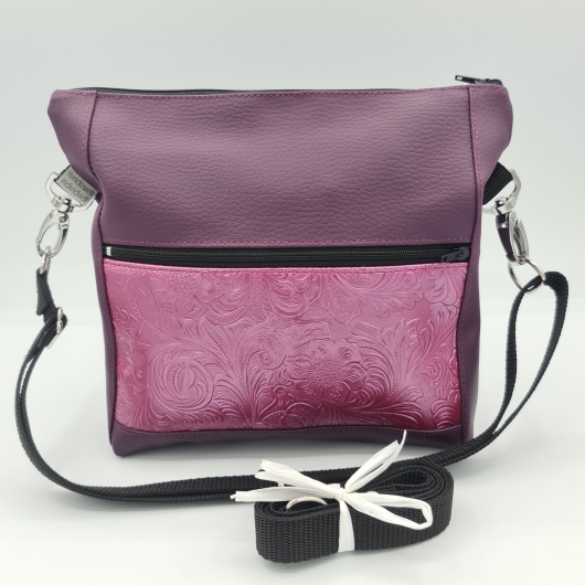 Gassitasche / Cross Bag / Hip Bag, augergine / himbeerfarbene Blütenranken